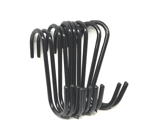 10 pc S Shape Utility Hook Set, Vinyl Coated or Chromed Wire (Black Vinyl)